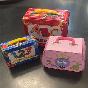 Williams Sonoma Kids Cookie Cutter Tins — Red, Blue, Pink